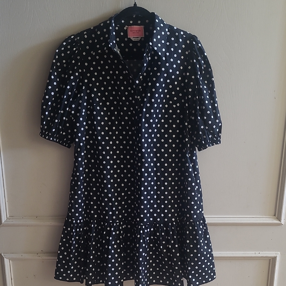 Kate Spade Harmony Dot Lake Dress Black White Sz L - Picture 2 of 6